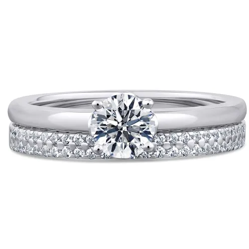 White Gold Diamond Solitaire Bridal Set - White Lily